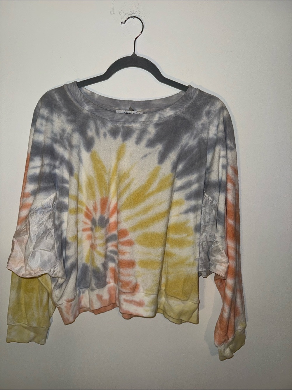 Young, Fabulous, & Broke Tie-Dye Cropped Sweatshirt - Gray, Yellow & Orange